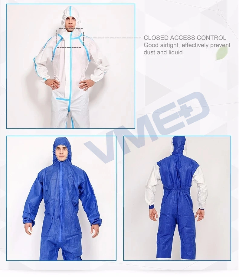 Chemical Microporous Impervious Waterproof SMS/Industry/Hospital/Lab/Safety Nonwoven Disposable Coverall, Nonwoven Disposable Coverall