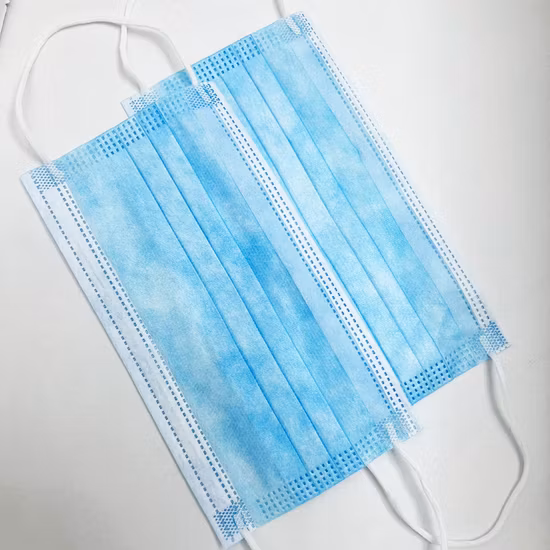 Masque facial jetable de couleur bleue à 3 plis non
