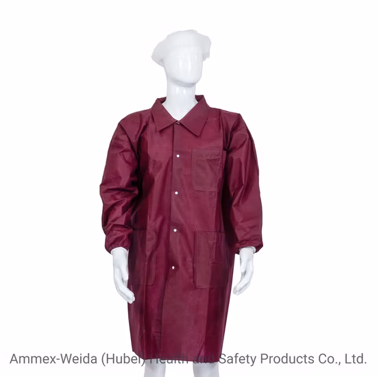 Blouse de laboratoire PP/SMS/MP/Tyvek à usage jetable, avec boutons-pression et collier de styles différents, anti-poussière, pour adultes, utilisation en usine