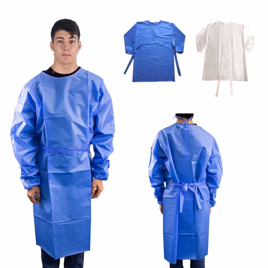 Robe d'isolement imperméable blanche jetable PP+PE